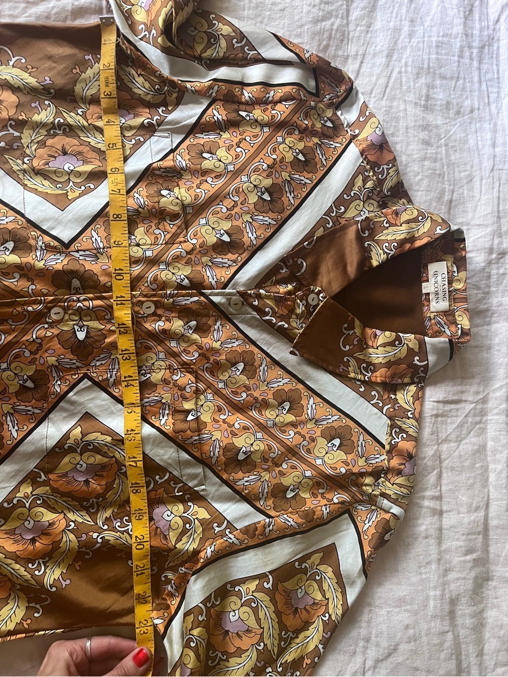 Chasing Unicorns 🍁 Lost In The Music Silk Satin Oversized Shirt sz L - Picture 16 of 17